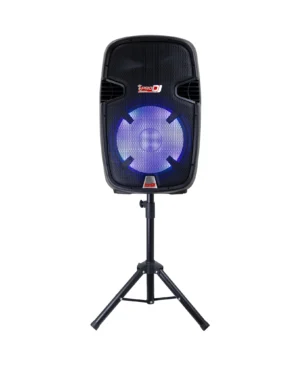 Cabina Activa PRO DJ PB15F-LED SYS 15 pulgadas 150 W RMS con Base y Micrófono